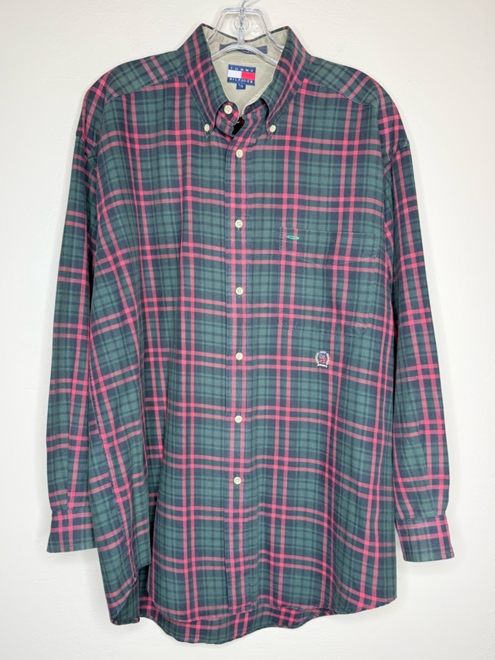 Vintage Tommy Hilfiger Long Sleeve Plaid Button Down Shirt Size Large